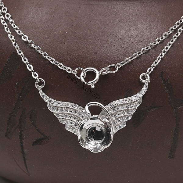 925银天使的翅膀压光套链18寸（适合镶嵌9-11mm的珠子），规格：48cm，s925银项链吊坠空托，项链空托，镶嵌空托 项链