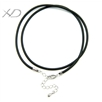 胶绳银方扣加尾链加水滴，规格：1.5mm，925银饰品绳，黑色项链绳子，绳子项链