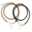 真皮编织绳银水滴扣加尾链加水滴，规格：4.0mm，首饰绳，皮革绳子，吊坠绳子