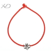 925银雪花脚链，编织亮红绳脚链，规格：2mm 尺寸：9寸（22厘米），红绳脚链