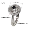 925银心中的太阳花戒托（适合镶嵌9-10mm的珠子），规格：16.7mm，925银戒指空托 活口，珍珠戒指配件托，diy戒指配件