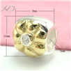 925银花形镶锆潘家珠子镀黄金，规格：9x10mm，孔径：5mm，925潘家珠，小银珠，银珠手串