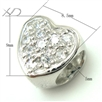 925银心形镶锆潘家珠子，规格：8.5x9mm，孔径：5mm，潘家珠子配件，银珠手串，手链diy隔珠