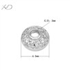 925银镶锆圆边花帽镀白金，规格：6.5mm 孔径：2mm，925银花托隔珠隔片，手链配件 银花托，银配件厂家直销