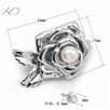 925银玫瑰花含珠花扣，规格：17x24mm，扣子珍珠扣，珍珠项链扣配件 ，珍珠 项链 扣 银 花