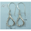 925银水晶耳钩夹镀白金，规格：9x14mm，925银配件，长耳坠，925银厂家